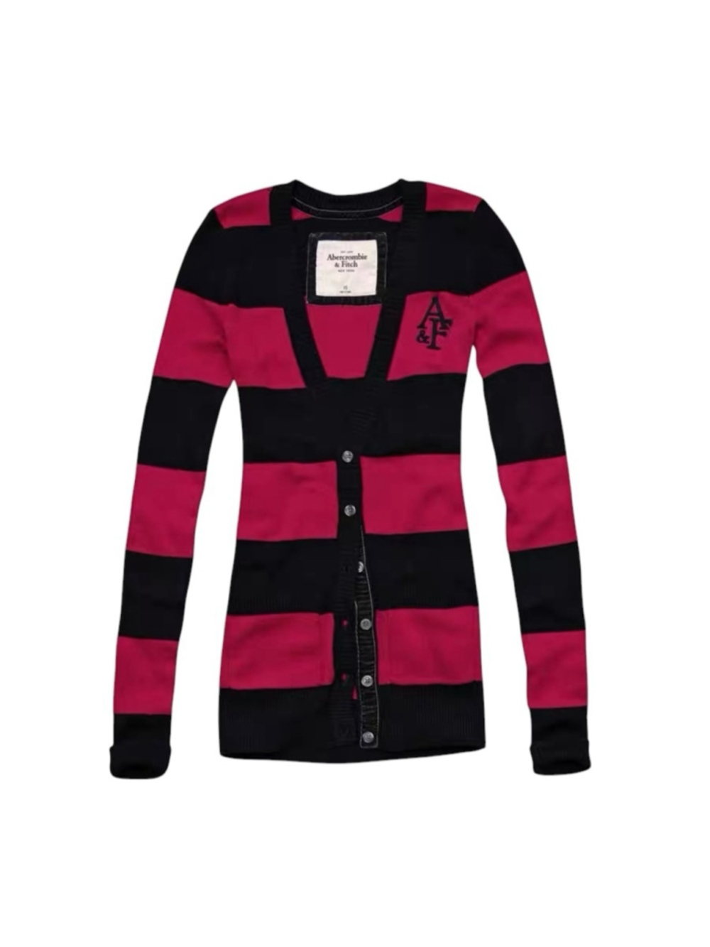 Abercrombie & Fitch Y2K Striped V‑Neck Cardigan Sweater Small Black Pink Preppy